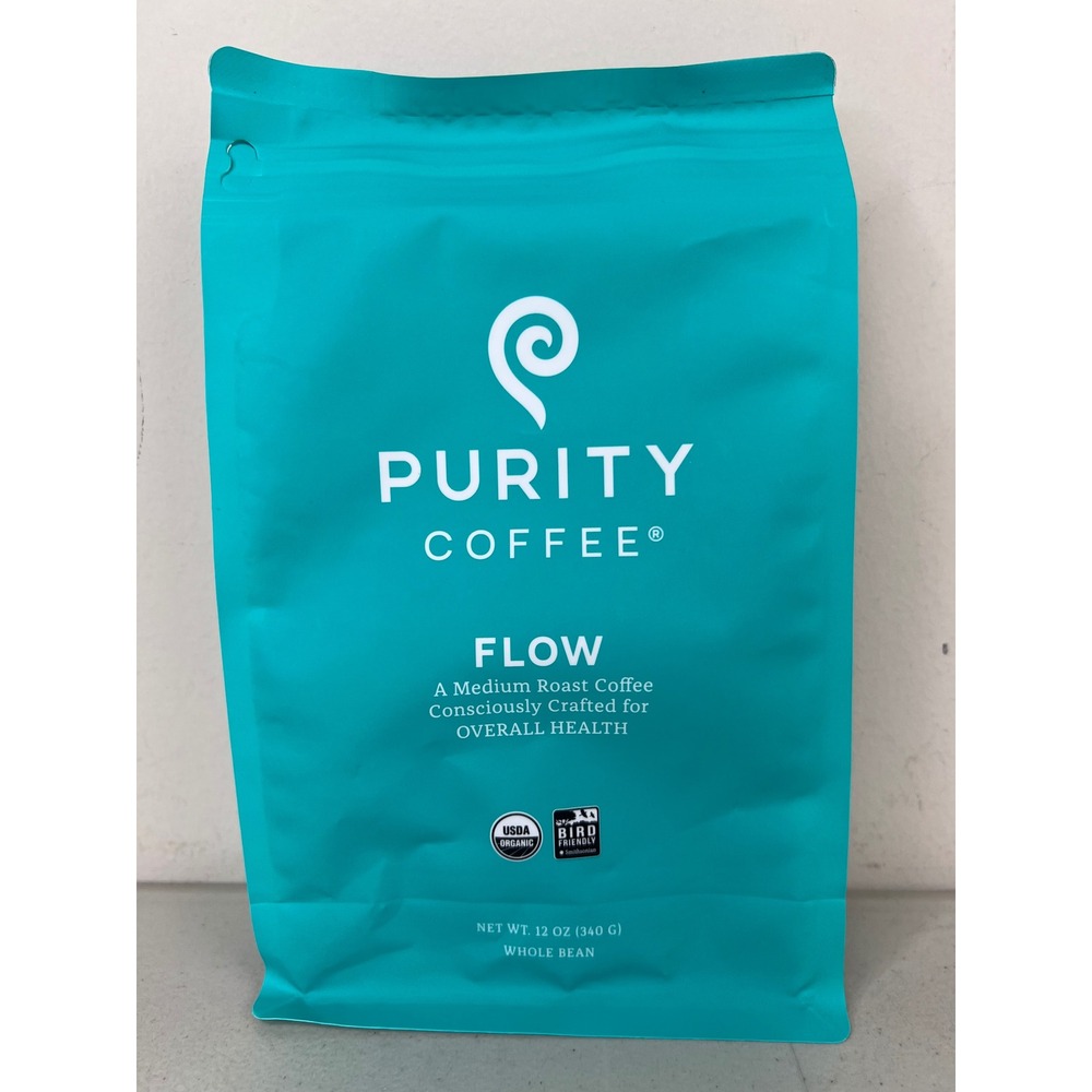 NEW Purity Coffee FLOW Whole Bean 12oz USDA Organic Medium Roast Coffee 4/2027